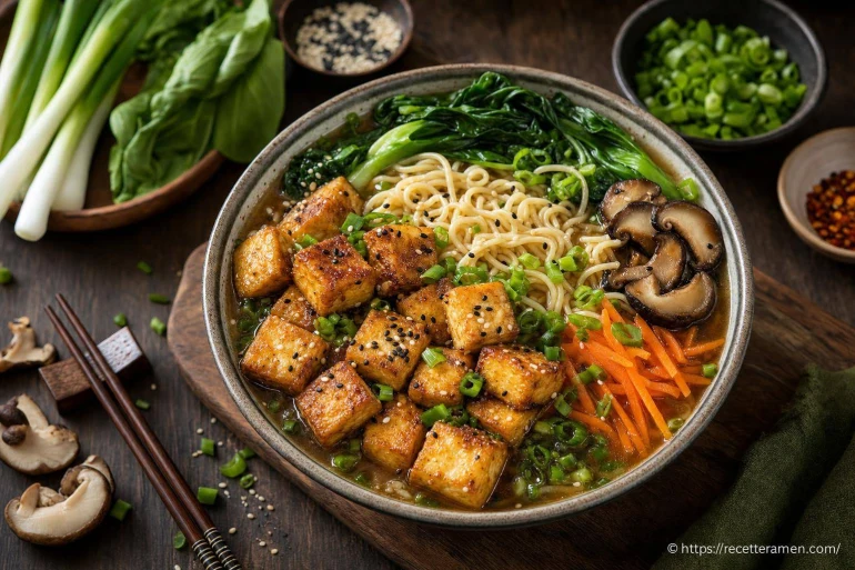 Recette de ramen végétarien au tofu croustillant