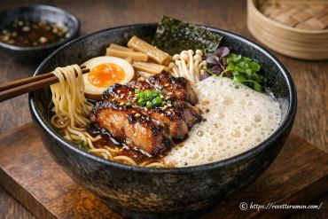 Ramen gastro au porc confit et émulsion de bouillon : une recette raffinée