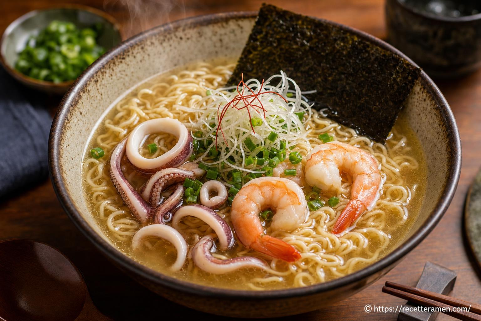 Ramen aux calamars et crevettes : préparer un bouillon délicat et savoureux