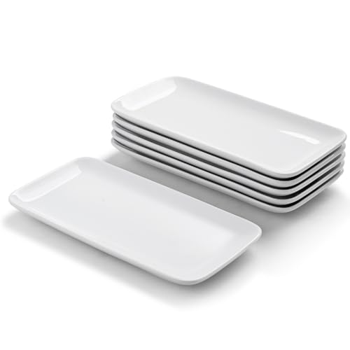 WishDeco Lot de 6 Petit Plat Rectangulaire, Assiette Blanche
