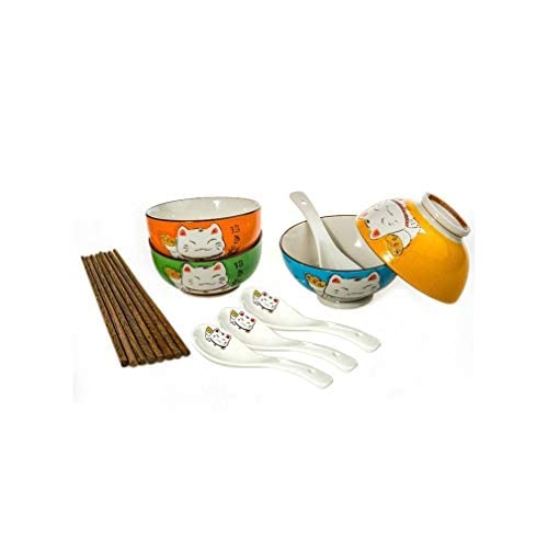 lachineuse - Coffret Vaisselle Chat Maneki Neko - 4 Bols, 4 