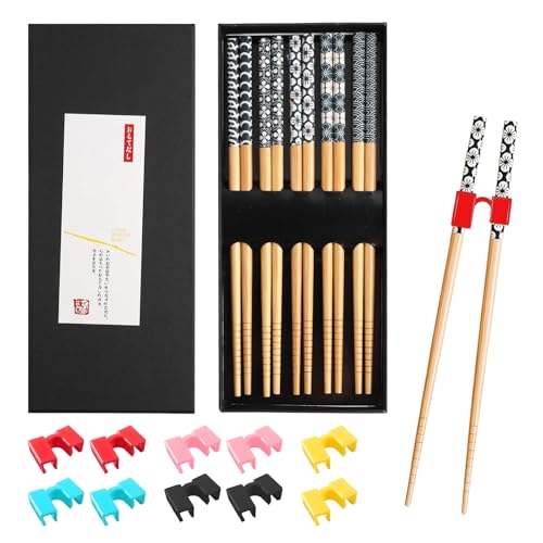 Junhonze 5 PièCes Reutilisable Baguettes Japonaises En Bambo