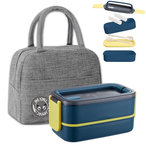 Haoh Bento Lunch Box Kit,1400 ml Double Couche Boite Repas a