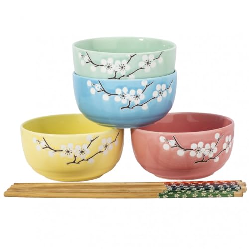 lachineuse - Coffret 4 Bols Japonais Fleurs de Cerisier Zen 