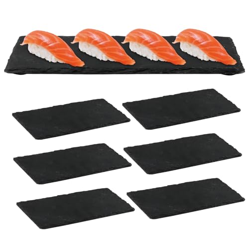 imposyu Lot de 6 Planche Ardoise Noir Assiettes Rectangulair