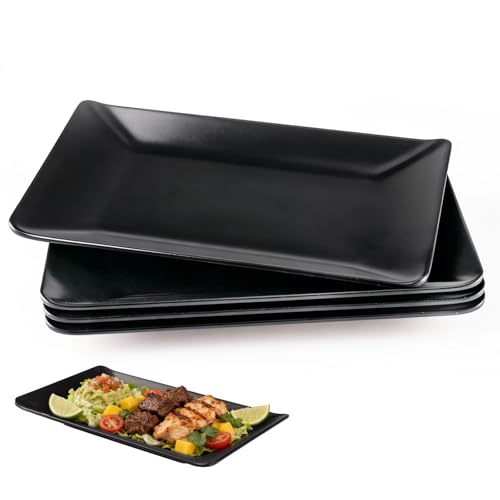 Doafoce Lot de 4 Assiette Noir Assiette Rectangulaire en Pla