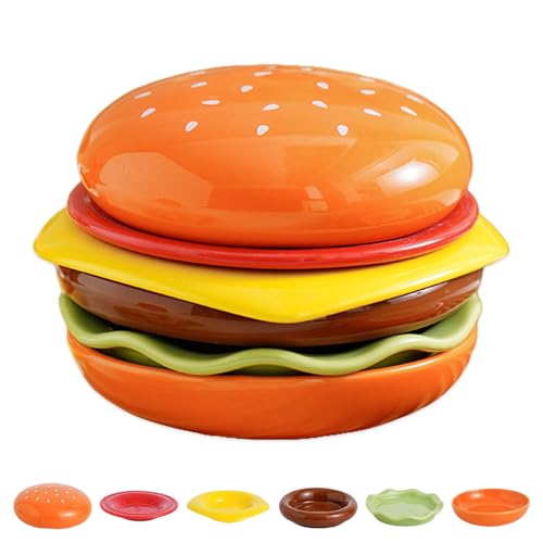 Lot de 6 assiettes à hamburger en céramique en forme de hamb