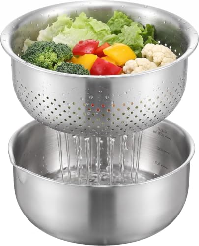2 en 1 Passoire Inox avec Bol Mélangeur, Passoire Cuisine 19