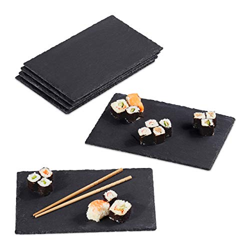 Relaxdays Assiettes en Ardoise Lot de 12 Planches en Ardoise