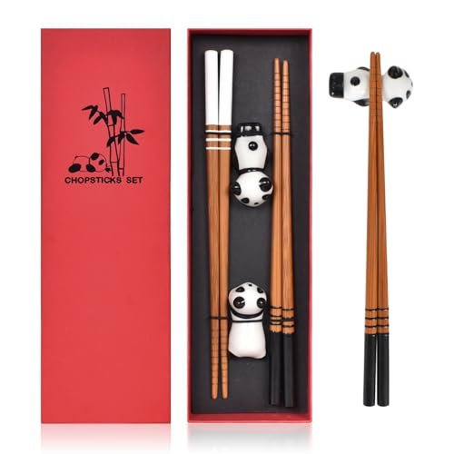 Set de 2 Paires de Baguettes Japonaises en Bois avec Support