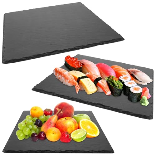 YAYODS Lot de 3 Plateau en Ardoise Naturelle 30x30 cm - Plat