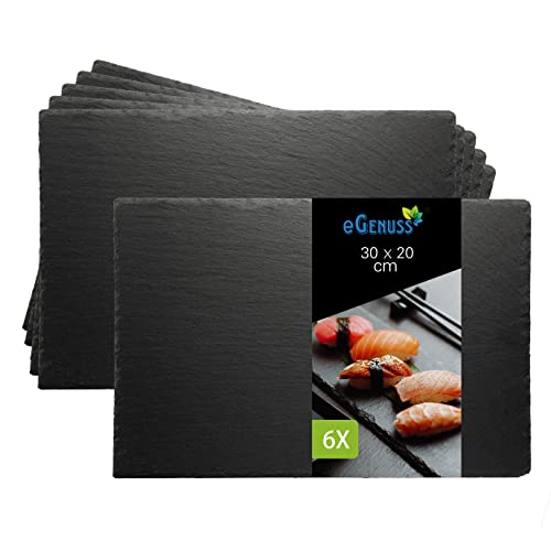 6 Assiettes Ardoise Rectangulaires Noires