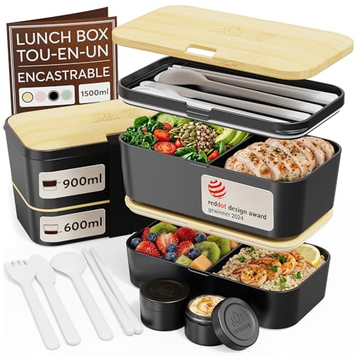 Umami Bento Lunch Box, Couverts & 2 Pots à Sauce Inclus, Boî