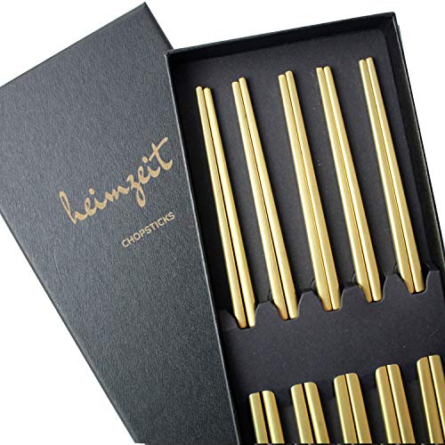 heimzeit 5 Paires de Baguettes en Acier Inoxydable de Haute 