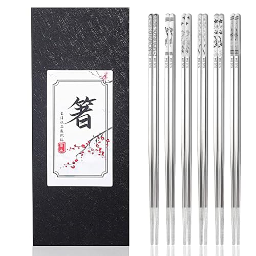 Lot de 6 paires de baguettes chinoises japonaises réutilisab