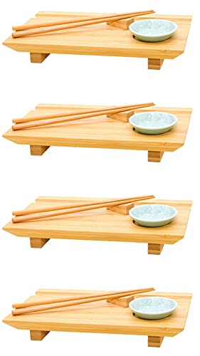 DuneDesign Lot de 4 planches à sushi japonaises - 27 x 16 x 